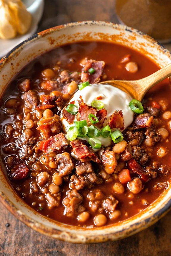 bacon infused beef chili simmer