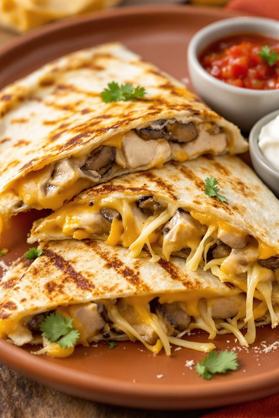 cheesy chicken mushroom quesadillas