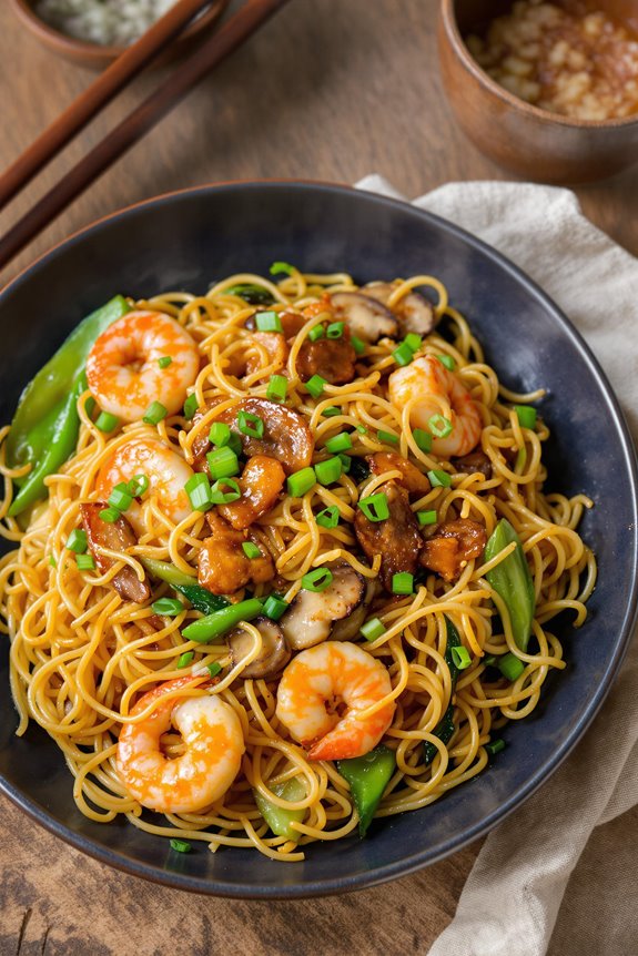 delicious shrimp lo mein preparation