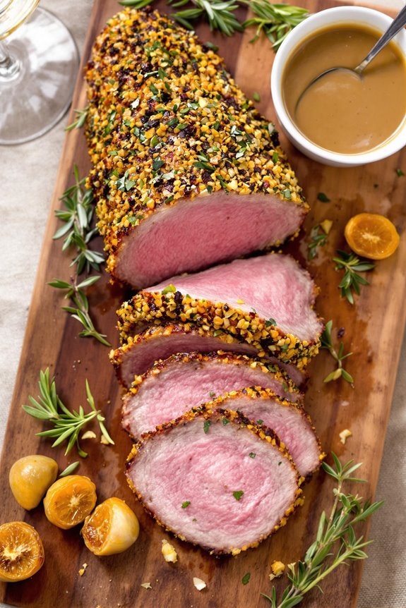 herb crusted garlic lamb leg