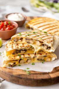 savory chicken mushroom quesadilla