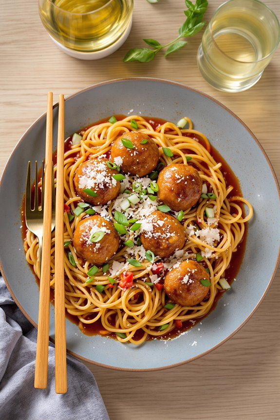 asian inspired spaghetti meatballs fusion
