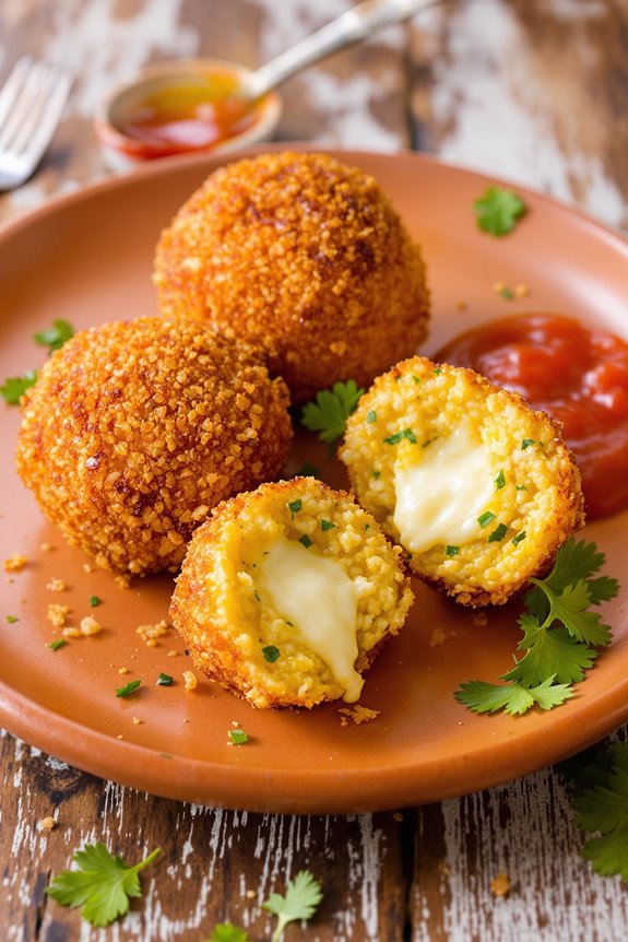 crispy cheese filled rice balls