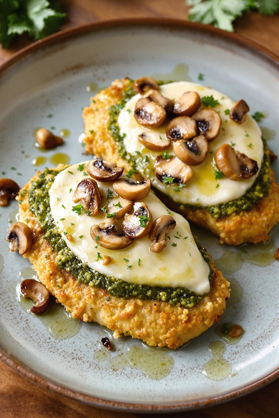 pesto chicken with mushroom crust